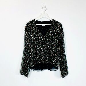 Aritzia Little Moon Black Floral Blouse